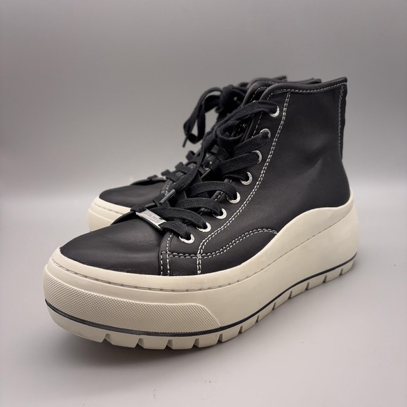 J/Slides NYC Shoes Womens Size 6.5 Black Leather Platform High Top Sneakers Punk - Picture 3 of 12